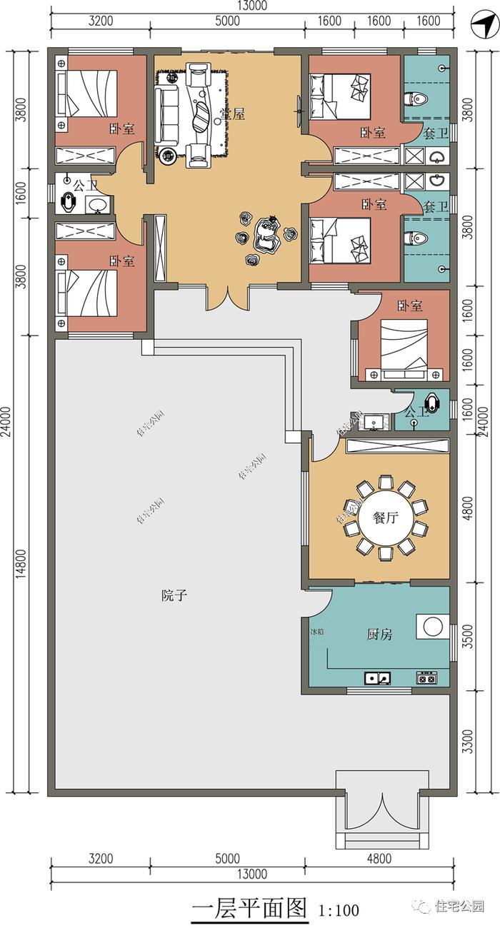 10套一层农村自建房户型图，好看不贵还实用（1392~1486）