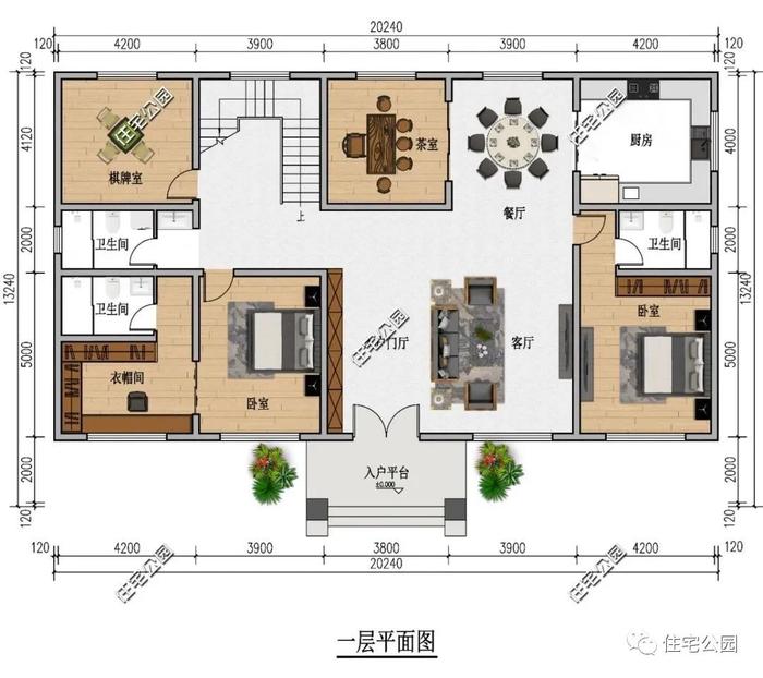 挑空客厅+54平大套卧+双露台，湖南业主定制20×13米新中式别墅