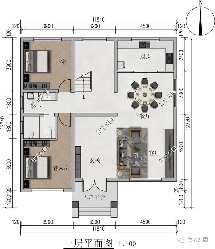 带挑空客厅的11×12米新中式三层别墅，7间卧室布局，住得好舒服