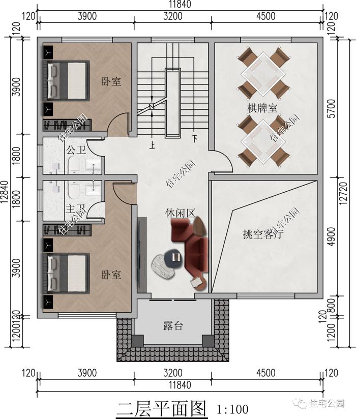 带挑空客厅的11×12米新中式三层别墅，7间卧室布局，住得好舒服