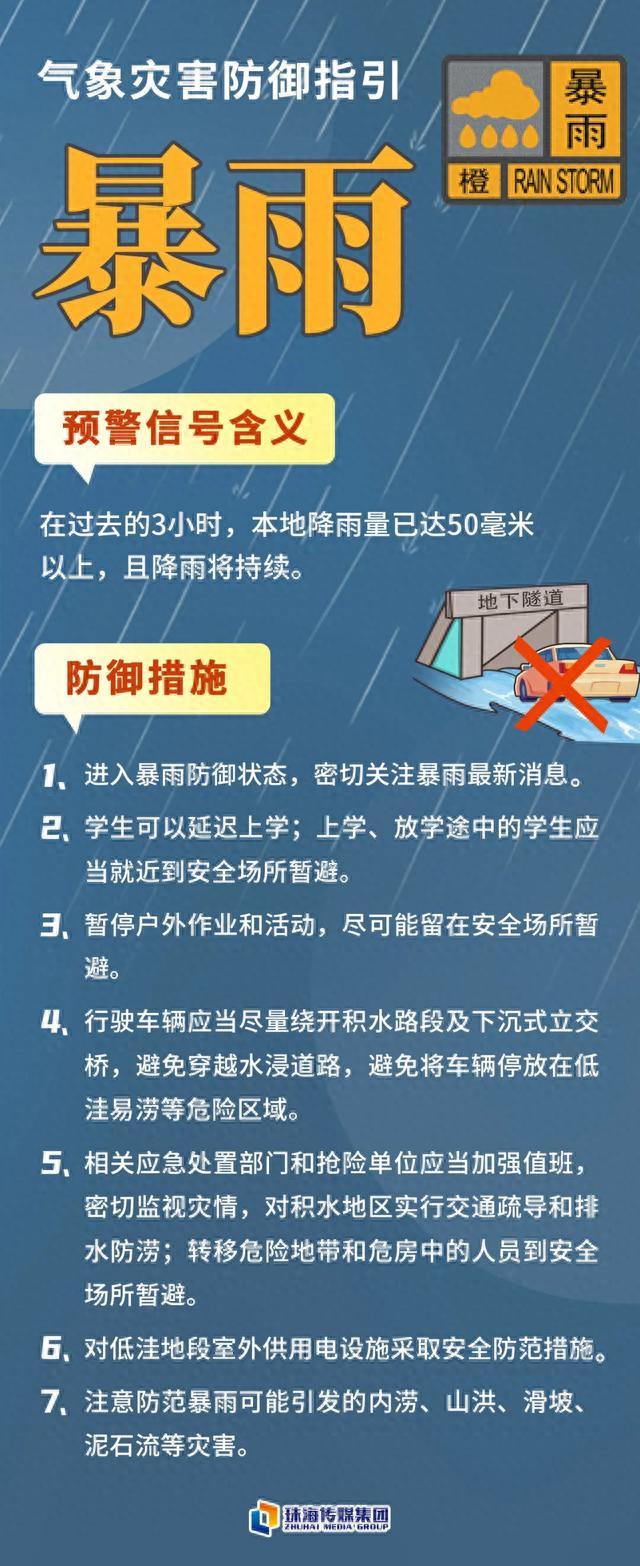 珠海全市暴雨黄色预警，这些区域暴雨预警升级为橙色和红色！