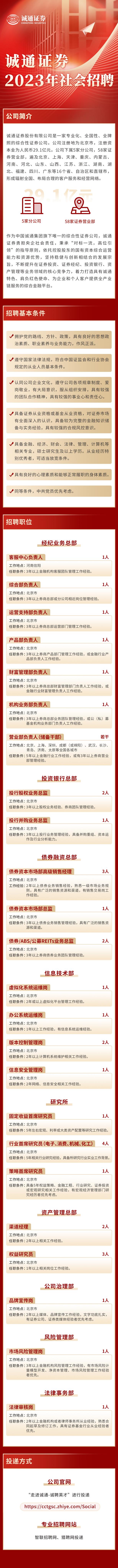 【社招】诚通证券2023年社会招聘公告