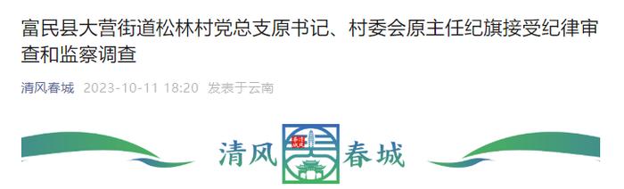 富民县大营街道松林村党总支原书记、村委会原主任纪旗接受纪律审查和监察调查