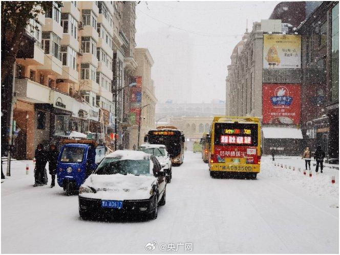 东北的雪快扫不过来了！黑龙江有地方雪已经下到模糊，白茫茫一片