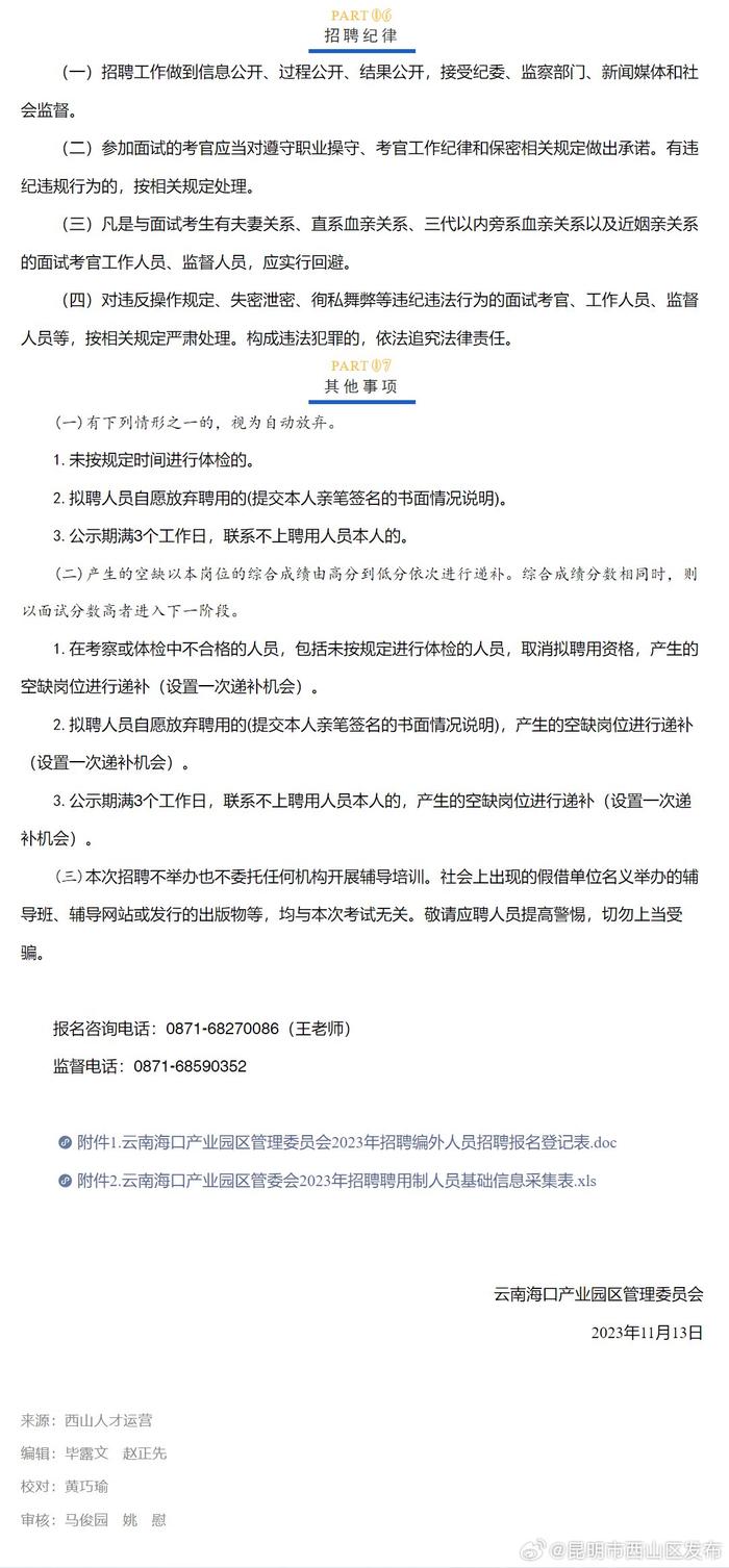 云南海口产业园区管理委员会2023年招聘编外人员简章