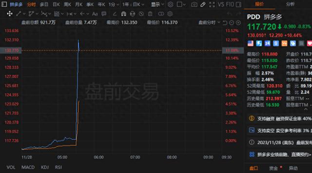 拼多多在美股盘前大涨12% 第三季度营收净利均大超预期