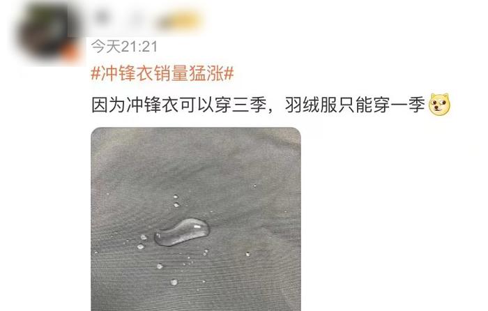 ▲冲锋衣被认为是“性价比首选”/图源:微博