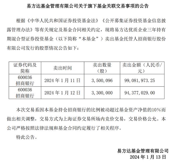 机构还在出清？顶流基金经理大卖近2亿元招商银行