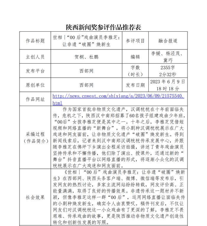 陕西广电融媒体集团（陕西广播电视台）报送2023年度陕西新闻奖新媒体专项初评作品公示