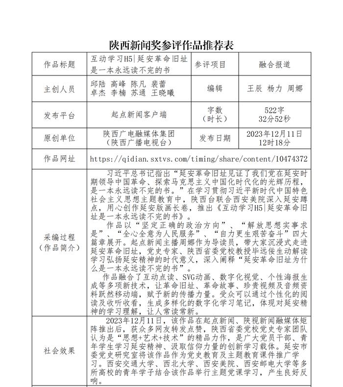 陕西广电融媒体集团（陕西广播电视台）报送2023年度陕西新闻奖新媒体专项初评作品公示