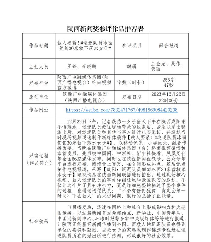 陕西广电融媒体集团（陕西广播电视台）报送2023年度陕西新闻奖新媒体专项初评作品公示