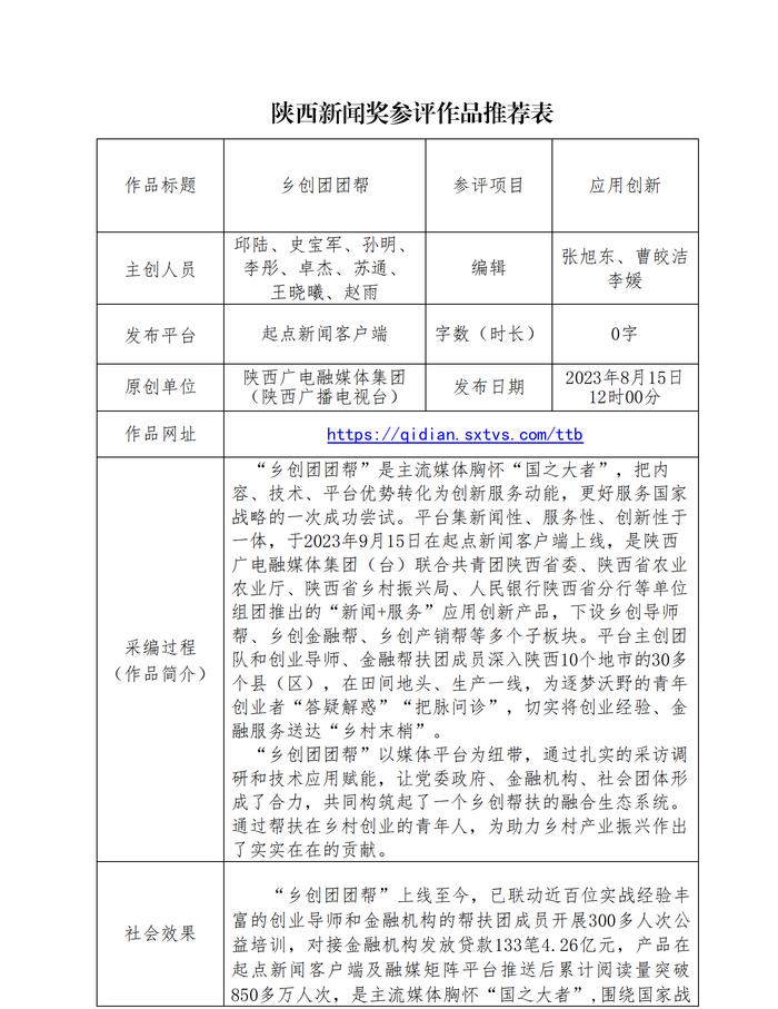 陕西广电融媒体集团（陕西广播电视台）报送2023年度陕西新闻奖新媒体专项初评作品公示