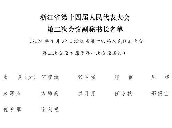 浙江省第十四届人民代表大会第二次会议副秘书长名单