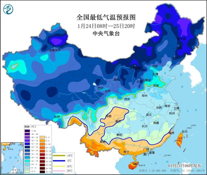 中央气象台发布低温及大风蓝色预警，最低气温0℃线位于广西北部、广东北部一带