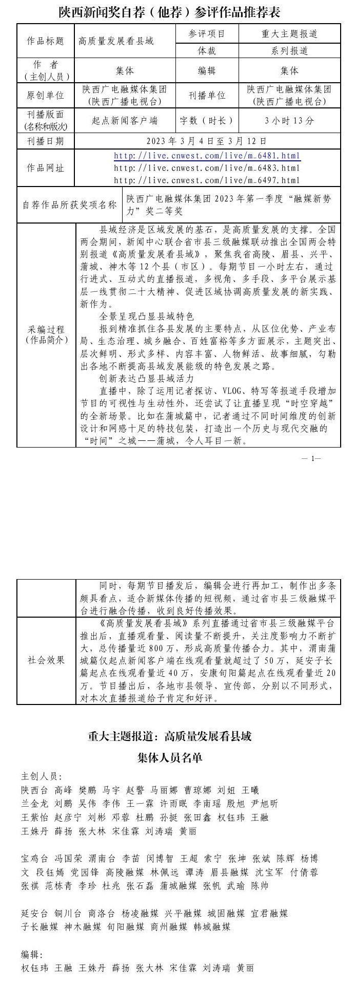 陕西广电融媒体集团（陕西广播电视台）关于2023年度陕西新闻奖自荐（他荐）参评作品的公示