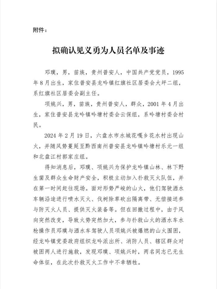 贵州2救火英雄拟确认为见义勇为，被大火吞没前打出了最后的电话