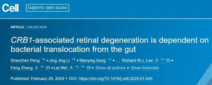 《细胞》：颠覆认知！中国科学家首次发现，肠菌竟然能直接参与遗传性视网膜变性，抗生素治疗或可阻止疾病进展丨科学大发现(图1)