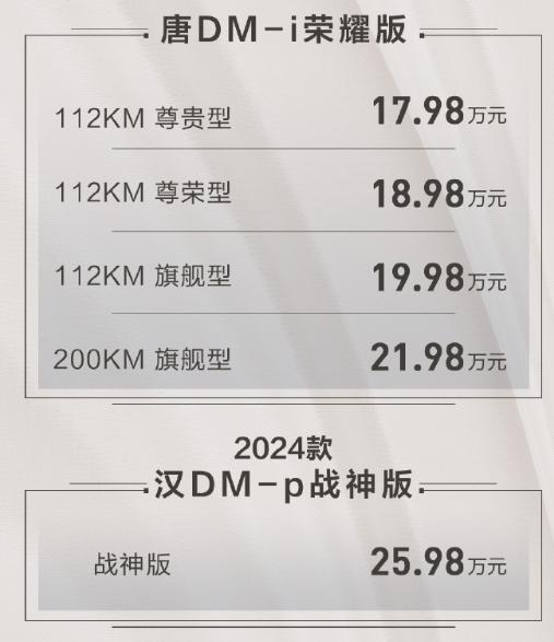 比亚迪汉、唐荣耀版正式上市