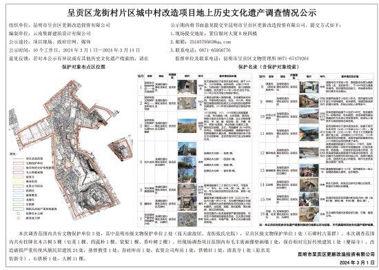 呈贡区龙街村片区城中村改造项目地上历史文化遗产调查情况公示