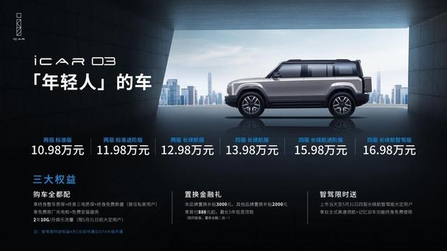 奇瑞iCAR 03上市，纯电轻越野定位，10.98万起