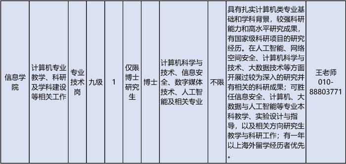 北方工业大学招聘20名教师