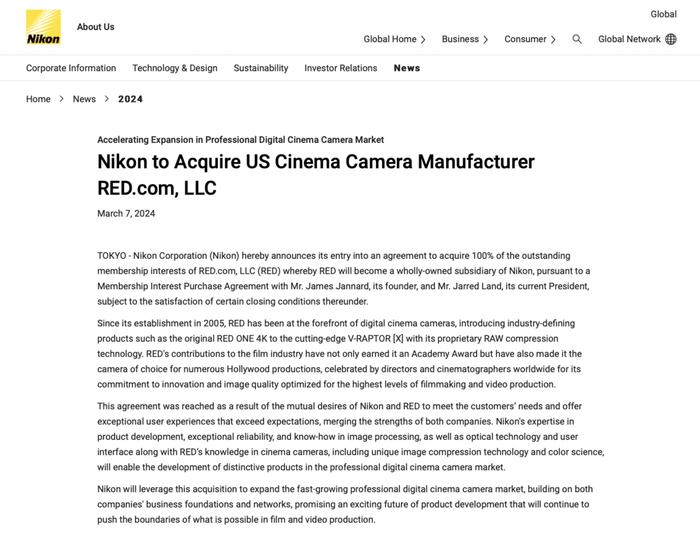 剧情反转！“对簿公堂后”尼康收购电影摄影制造商RED（red电影观看完整版在线观看）