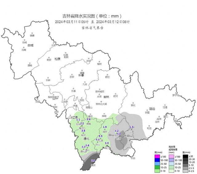 3月12日吉林省南部出现明显雨雪天气