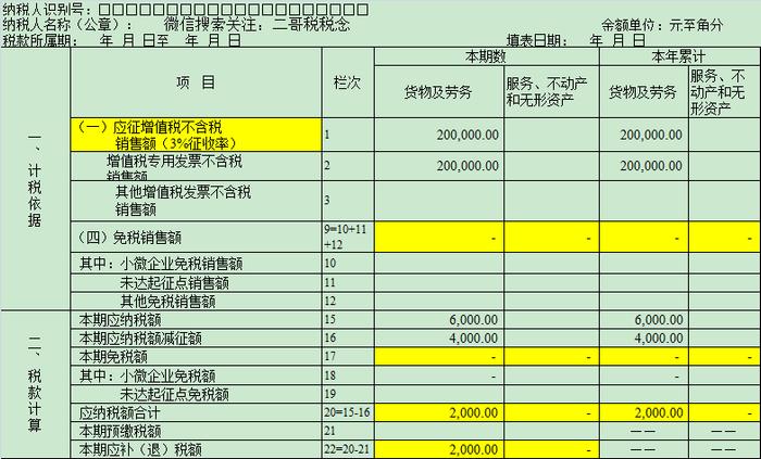 1%，小规模最新最全申报表填写方式