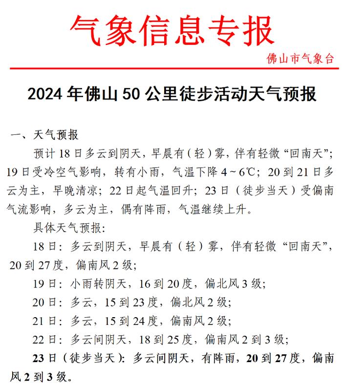 明天有冷空气杀到，或有雨！周末佛山50公里徒步天气如何？最新预报→