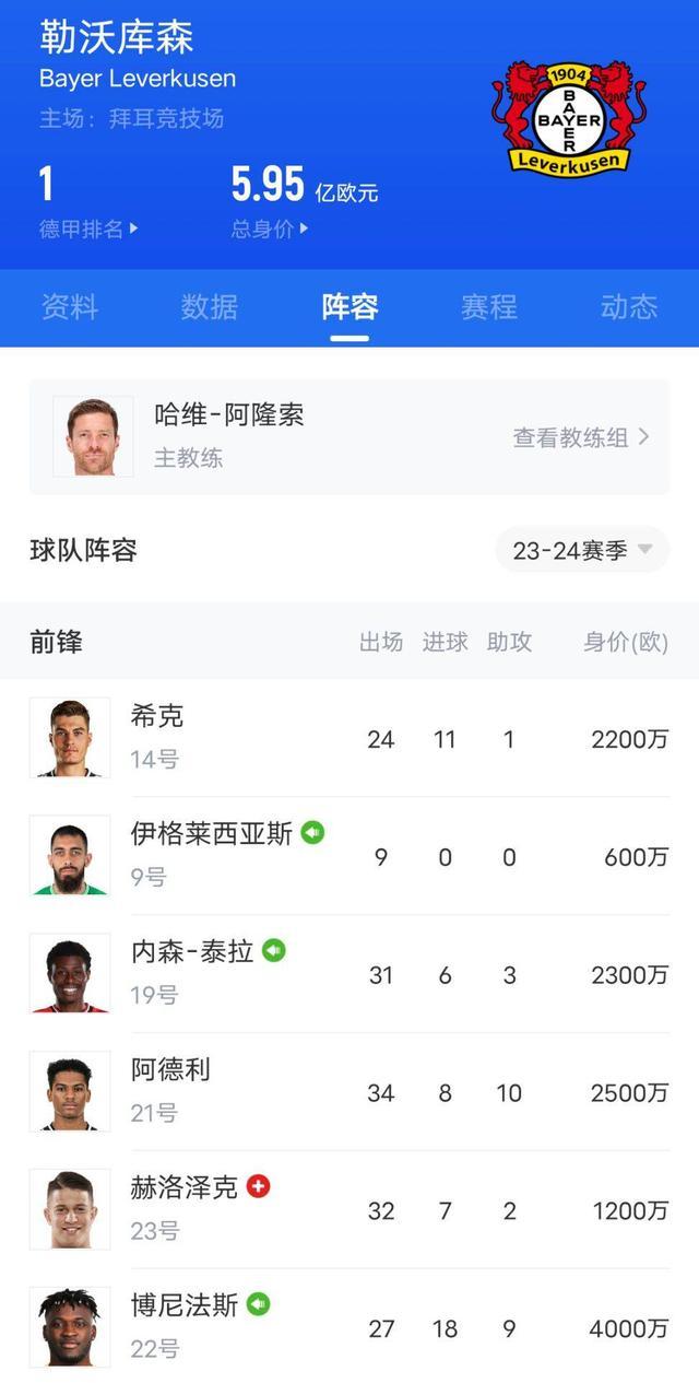 豪门今夏开挖️勒沃库森阵容一览：维尔茨1.1亿欧最高 总价6亿,第2张