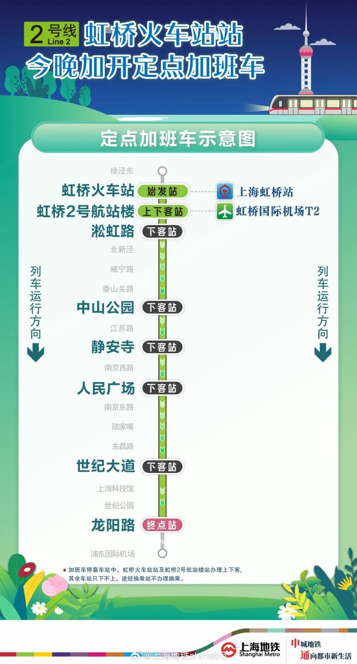 【交通】今晚2号线虹桥火车站站加开至5月1日1点15分