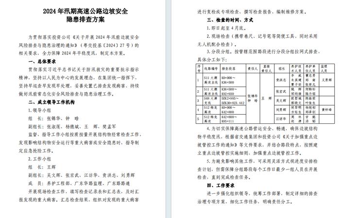 梅大高速公路运营方、广东大潮高速公路有限公司此前发布的汛期边坡安全隐患排查方案,排查持续至4月底。图源:广东大潮高速公路有限公司微信公众号