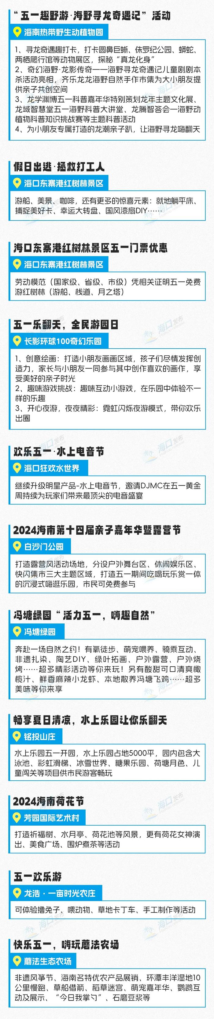 总体天气晴好，适宜出游！海口五一活动日历（2024年5月3日）