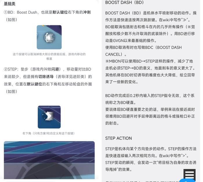左:《星之翼》社区内玩家整理的教学贴,右:EXVS MBON的Wiki贴