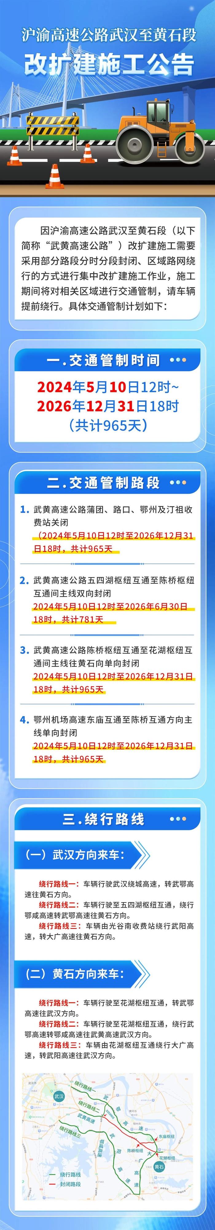 武黄高速正式封闭，请绕行！