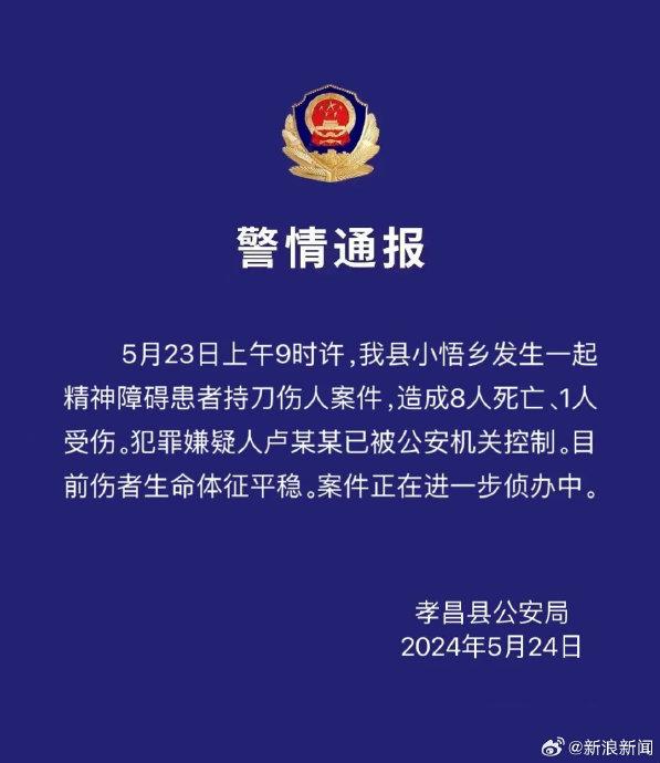 警方通报精神障碍患者持刀伤人致8死1伤 患者 持刀伤人 伤人案 新浪新闻