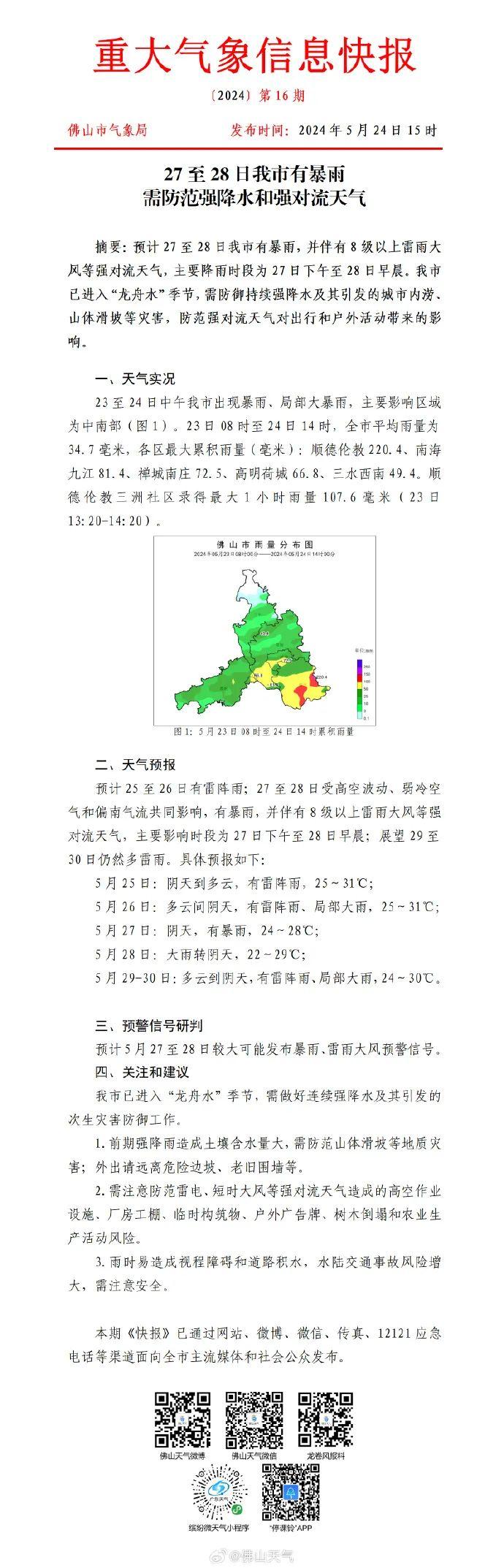 今年1号台风即将生成！佛山再发重大气象信息快报：27至28日有暴雨