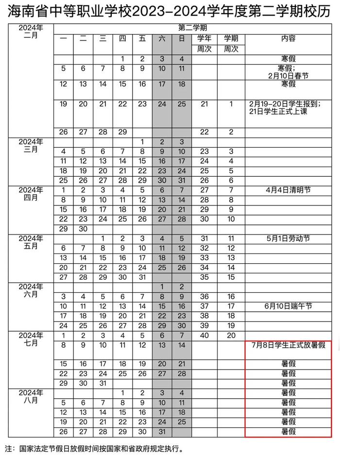 7月13日起放暑假！海南中小学校历出炉→