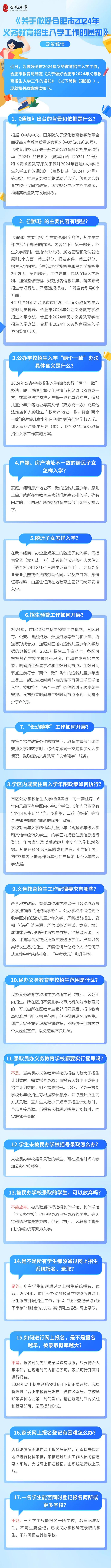 一图读懂 | 合肥市2024年义务教育招生政策解读