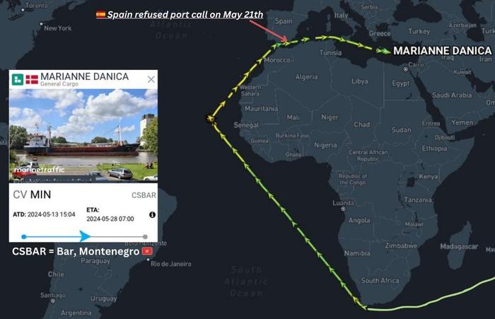 西班牙拒停火药货船：27吨危险物质，印度至以色列