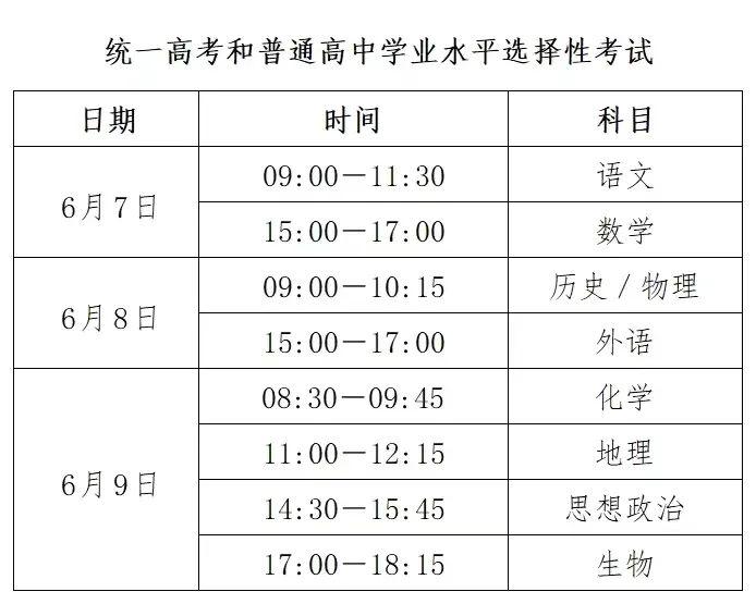 2024年河北高考时间安排公布