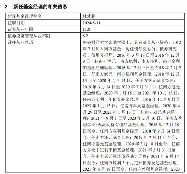 南方旭元债券A发生大额赎回 近期又增聘基金经理