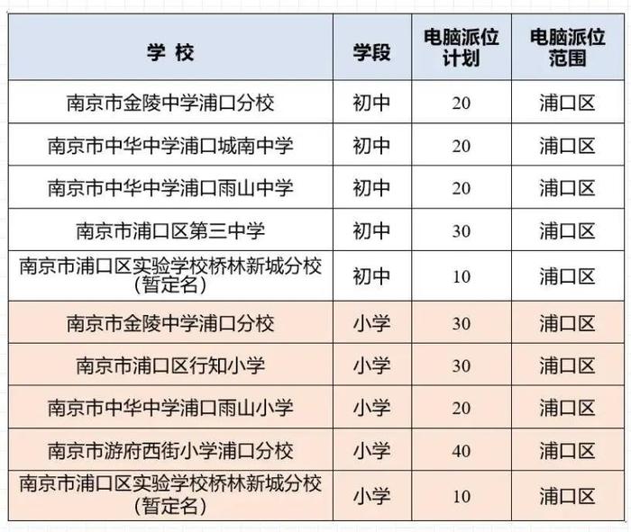 2024年南京各区热点学校电脑派位计划出炉