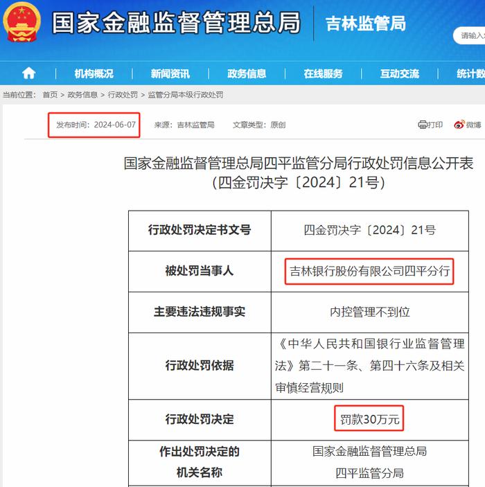 吉林银行因内控管理不到位收罚单 10年前曾谋求上市至今未果