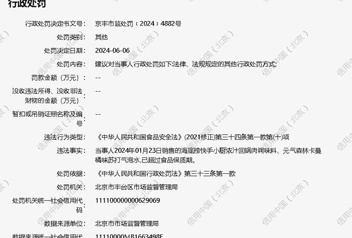 北京天宏久利商贸有限公司被其他类型处罚