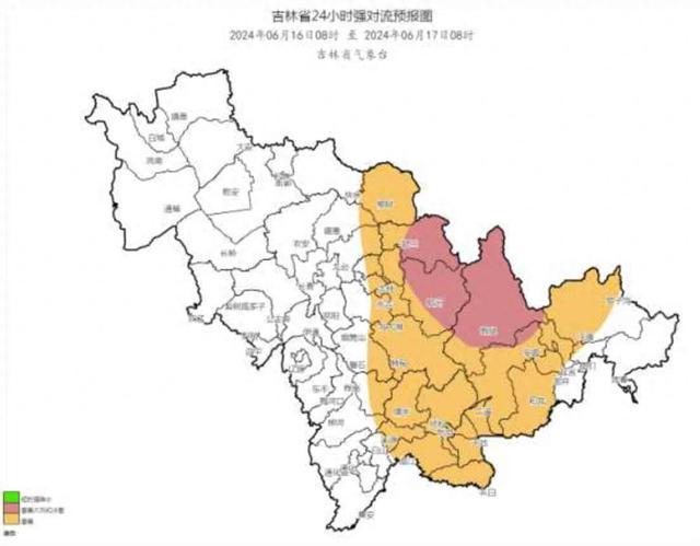 6月16日吉林省中东部部分地方有雷电天气，主要影响时段为6月16日夜间