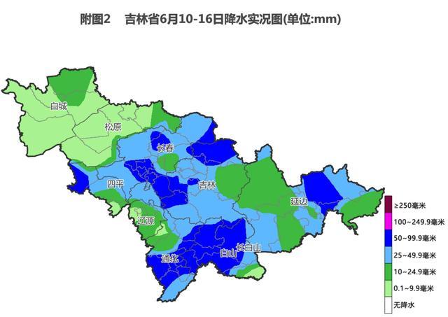 6月17日至6月23日吉林省气温较高波动小有分布不均的雷雨天气