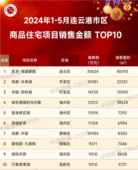 2024年1-5月连云港房地产项目销售业绩TOP10