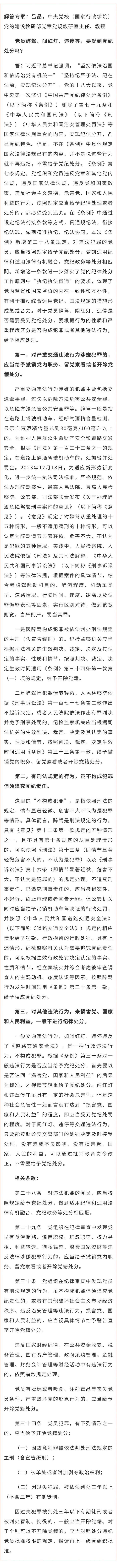 党纪学习教育问答 | 党员醉驾、闯红灯、违停等，要受到党纪处分吗？