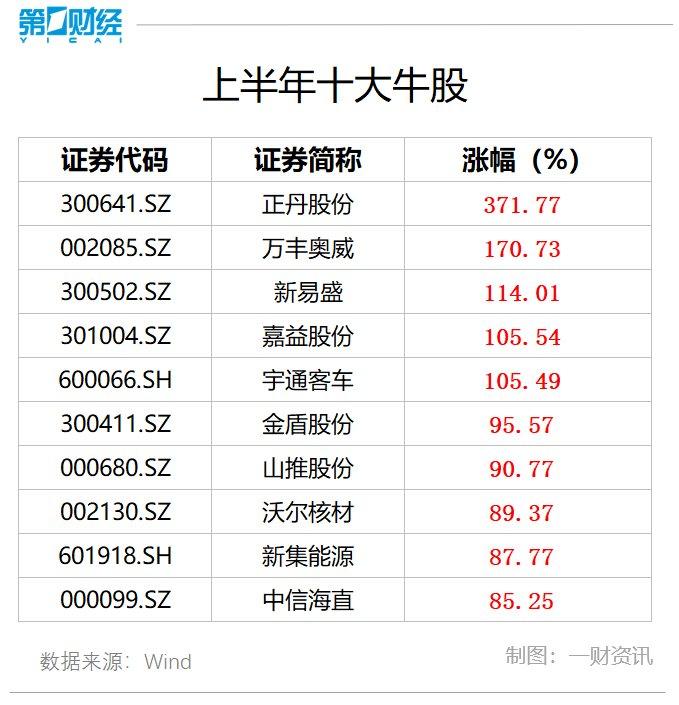 2024年上半年十大牛股出炉：正丹股份超371%涨幅问鼎榜首